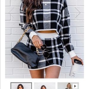 Pink Lily Black and White Plaid Skirt Set